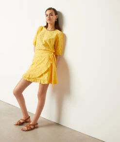 Kurzes Kleid Mit Stickereien SONNENGELB -Damen mode Geschaft 653996754 6