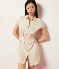 Kleid Mit Gürtel ECRU 11 Kleid Mit Gürtel ECRU -Damen mode Geschaft 653997780 c