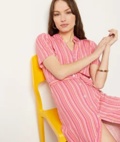 Langes Kleid Mit Print ROSA -Damen mode Geschaft 653997970 c