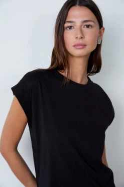 T-Shirt Mit Rundem Ausschnitt Aus 100 % Bio-Baumwolle SCHWARZ -Damen mode Geschaft 654000105 b