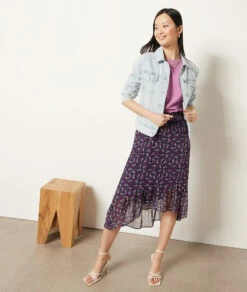 T-Shirt Mit Rundem Ausschnitt, 100 % Baumwolle FLIEDER -Damen mode Geschaft 654000110 6