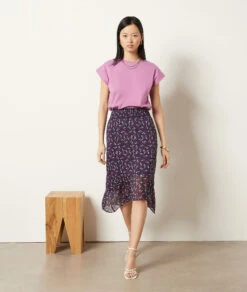 T-Shirt Mit Rundem Ausschnitt, 100 % Baumwolle FLIEDER -Damen mode Geschaft 654000110 c