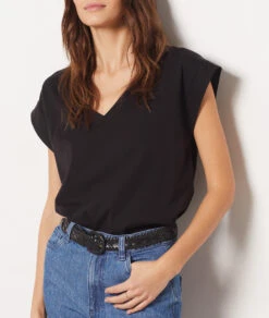 Noir T-Shirt Mit V-Ausschnitt Aus 100 % Bio-Baumwolle SCHWARZ 10 Noir T-Shirt Mit V-Ausschnitt Aus 100 % Bio-Baumwolle SCHWARZ -Damen mode Geschaft 654000605 b