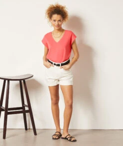 T-Shirt Mit V-Ausschnitt Aus 100 % Baumwolle ROSA 9 T-Shirt Mit V-Ausschnitt Aus 100 % Baumwolle ROSA -Damen mode Geschaft 654000674 6