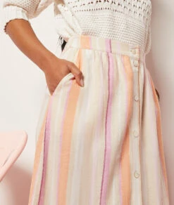 Solo Langer Rock Aus Leinenmischgewebe KORALLE -Damen mode Geschaft 654004063 b