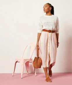 Solo Langer Rock Aus Leinenmischgewebe KORALLE -Damen mode Geschaft 654004063 c