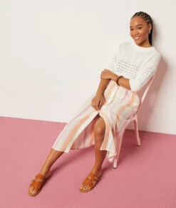 Solo Langer Rock Aus Leinenmischgewebe KORALLE