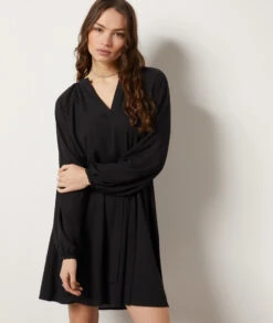 Kleid Mit Bindegürtel SCHWARZ 9 Kleid Mit Bindegürtel SCHWARZ -Damen mode Geschaft 654005305 6