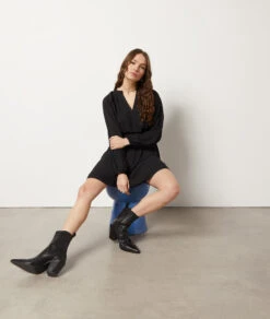 Kleid Mit Bindegürtel SCHWARZ 11 Kleid Mit Bindegürtel SCHWARZ -Damen mode Geschaft 654005305 c