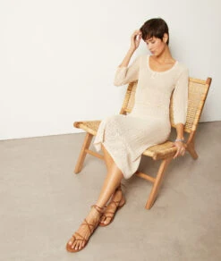 Langes Kleid Aus Durchbrochenem Strick ECRU -Damen mode Geschaft 654005880 6