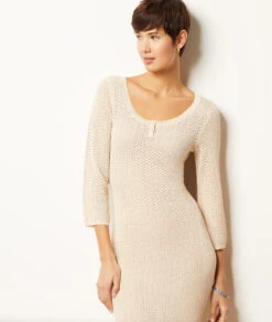 Langes Kleid Aus Durchbrochenem Strick ECRU -Damen mode Geschaft 654005880 c