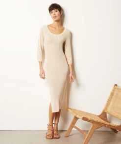 Langes Kleid Aus Durchbrochenem Strick ECRU