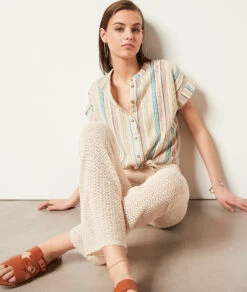 Hose Aus Durchbrochenem Strick ECRU -Damen mode Geschaft 654005980 6