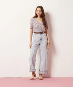 T-Shirt In Wickelform BLAU GRÜN -Damen mode Geschaft 654006436 6