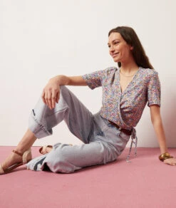 T-Shirt In Wickelform BLAU GRÜN -Damen mode Geschaft 654006436 c