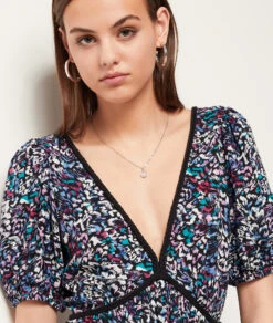 Kleid Mit Print Und Freiem Rücken ROSA -Damen mode Geschaft 654007168 b