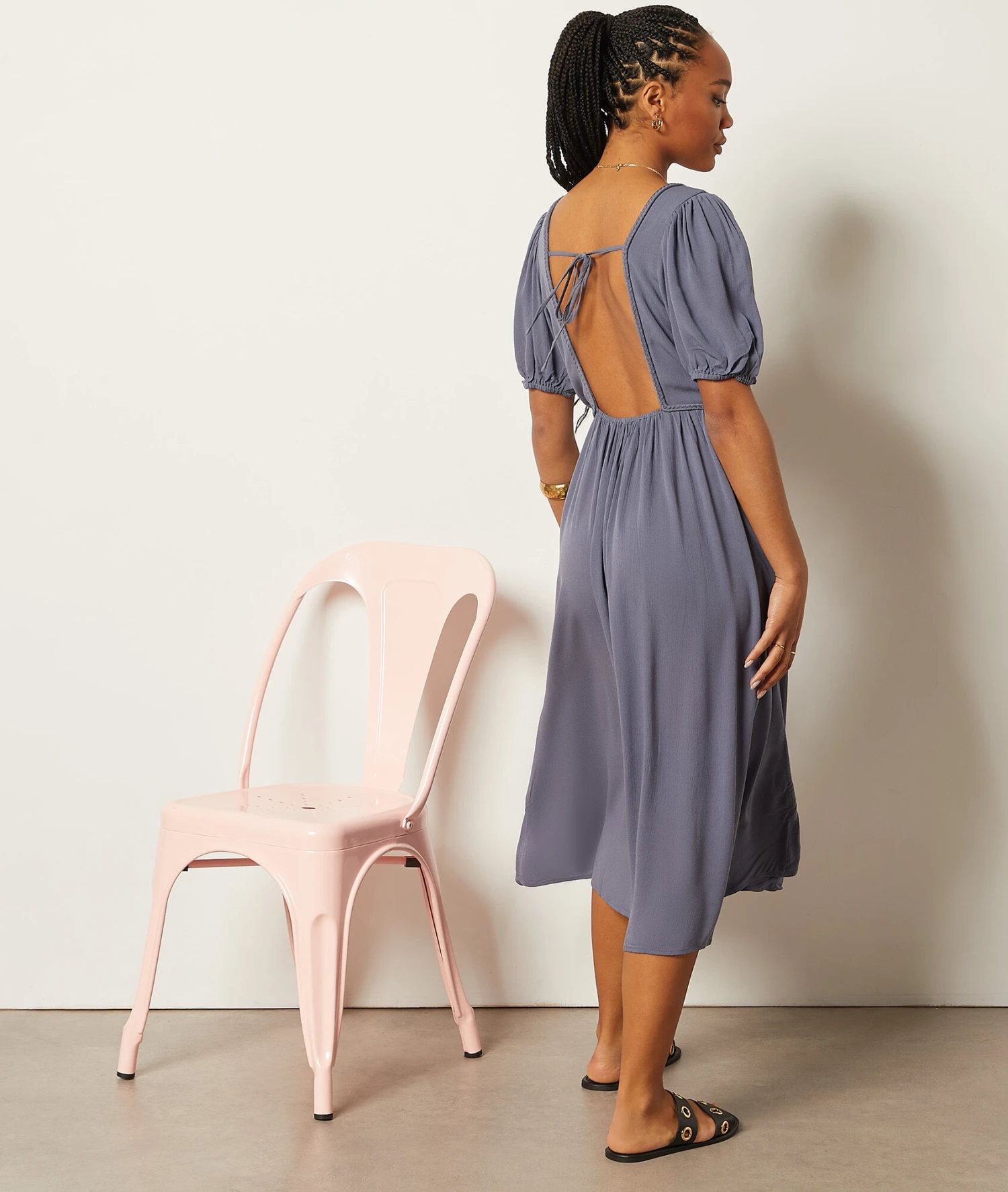 Langes Kleid Mit Freiem Rücken BLAUGRAU 4 Langes Kleid Mit Freiem Rücken BLAUGRAU – Bild 2