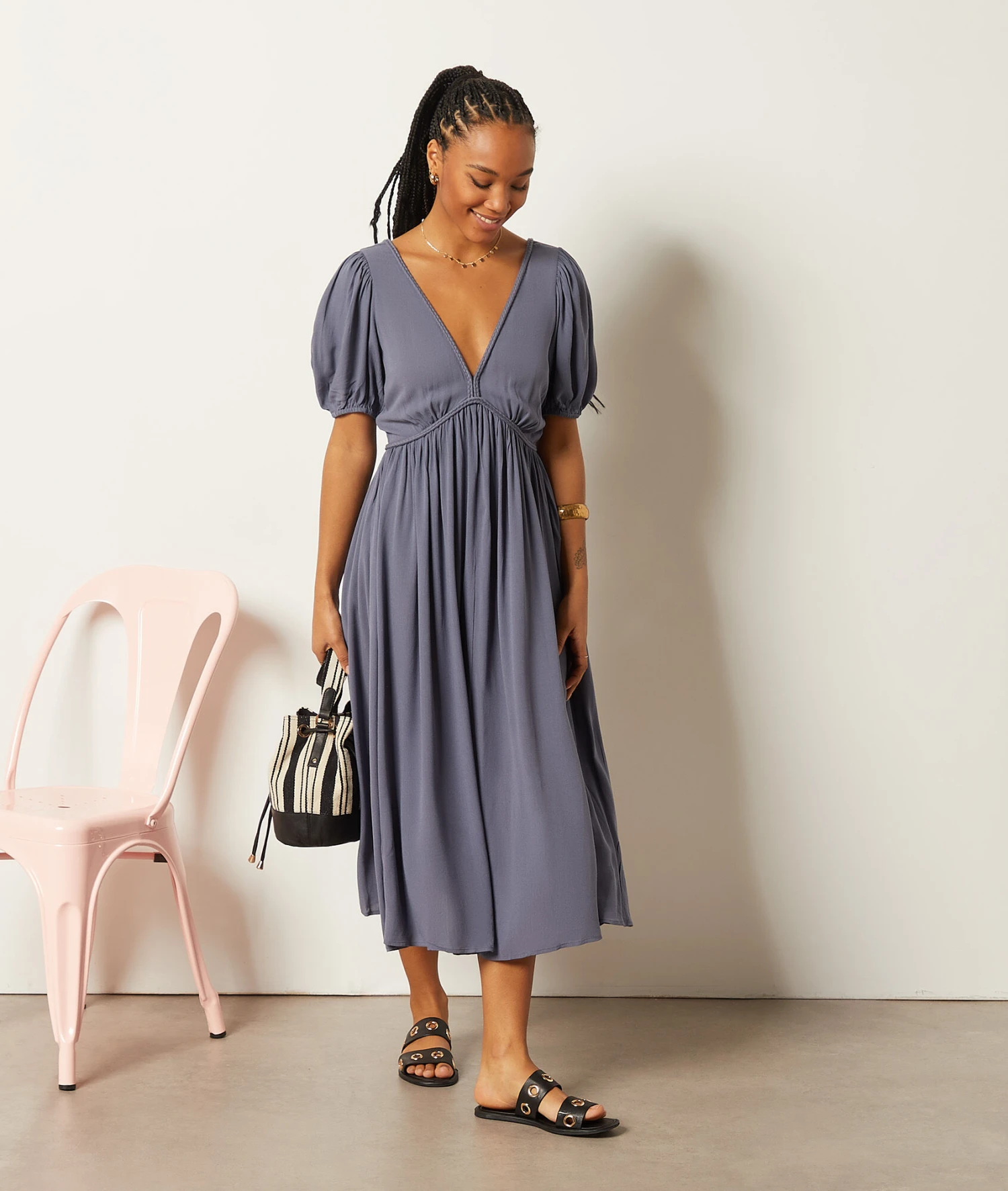 Langes Kleid Mit Freiem Rücken BLAUGRAU 3 Langes Kleid Mit Freiem Rücken BLAUGRAU