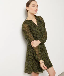 Fließendes Kleid Mit Print SCHWARZ