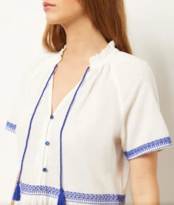 Kleid Mit Gestickten Details 100 % Baumwolle WEIß 10 Kleid Mit Gestickten Details 100 % Baumwolle WEIß -Damen mode Geschaft 654009801 b