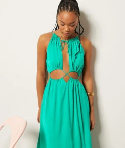 Langes, Asymmetrisches Kleid SMARAGDGRÜN -Damen mode Geschaft 654012643 6