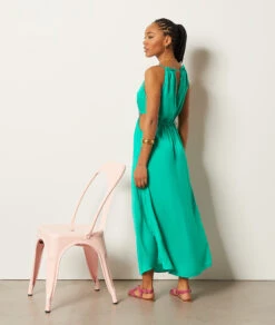 Langes, Asymmetrisches Kleid SMARAGDGRÜN -Damen mode Geschaft 654012643 a