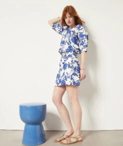 Rock Mit Print, 100 % Baumwolle BLAU -Damen mode Geschaft 654014739 6