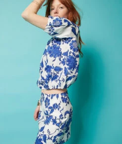 Rock Mit Print, 100 % Baumwolle BLAU