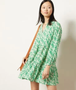 Fließendes Kleid Mit Floralem Print GRÜN 11 Fließendes Kleid Mit Floralem Print GRÜN -Damen mode Geschaft 654015033 c