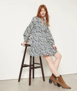 Kleid Mit Print, 100 % Baumwolle MARINEBLAU -Damen mode Geschaft 654015037 6