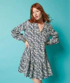 Kleid Mit Print, 100 % Baumwolle MARINEBLAU