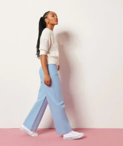 Swan Weit Geschnittene Hose, 100 % Baumwolle HIMMELBLAU