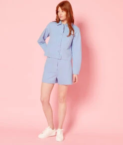 Swan Shorts Mit Hoher Taille, 100 % Baumwolle BLAU