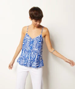 Caraco Mit Schmalen Trägern Und Print, 100 % Baumwolle BLAU 11 Caraco Mit Schmalen Trägern Und Print, 100 % Baumwolle BLAU -Damen mode Geschaft 654017139 c