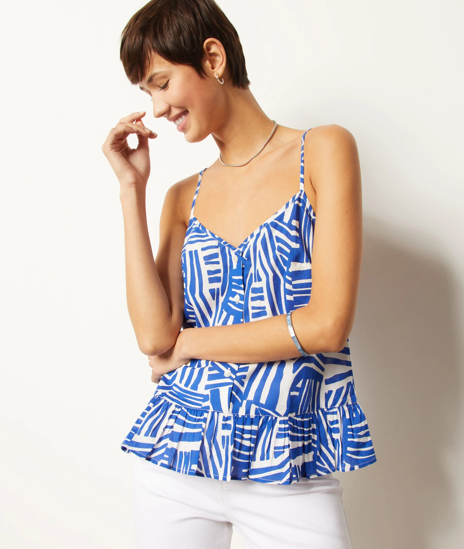 Caraco Mit Schmalen Trägern Und Print, 100 % Baumwolle BLAU 3 Caraco Mit Schmalen Trägern Und Print, 100 % Baumwolle BLAU