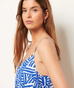 Kleid Mit Print, 100 % Baumwolle BLAU -Damen mode Geschaft 654017239 b