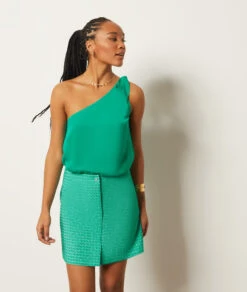 Kurzer Rock Mit Print SMARAGDGRÜN -Damen mode Geschaft 654018746 c