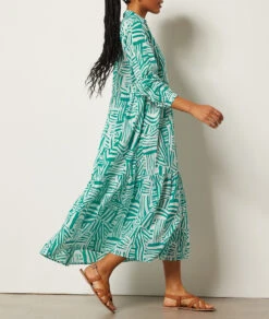 Langes Kleid Mit Print 100 % Baumwolle SMARAGDGRÜN -Damen mode Geschaft 654021743 c