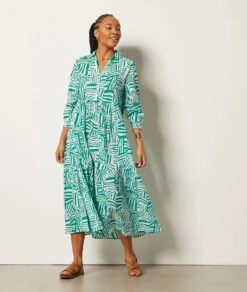 Langes Kleid Mit Print 100 % Baumwolle SMARAGDGRÜN