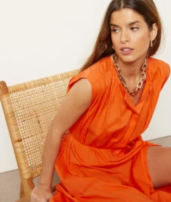 Fließendes Kleid, 100 % Baumwolle ORANGE -Damen mode Geschaft 654025163 b