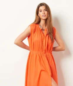 Fließendes Kleid, 100 % Baumwolle ORANGE