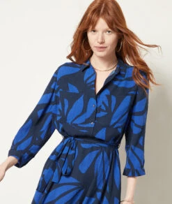 Langes Kleid Mit Bindegürtel MARINEBLAU -Damen mode Geschaft 654026537 c