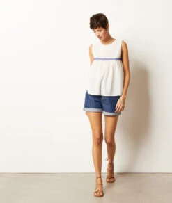 Top Mit Stickereien, 100 % Baumwolle WEIß -Damen mode Geschaft 654027501 6