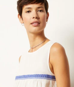 Top Mit Stickereien, 100 % Baumwolle WEIß -Damen mode Geschaft 654027501 b