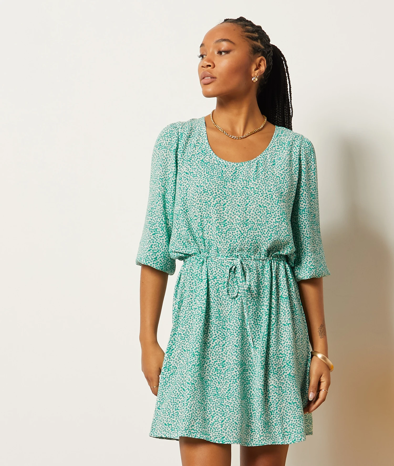 Fließendes Kleid Mit Print SMARAGDGRÜN 3 Fließendes Kleid Mit Print SMARAGDGRÜN