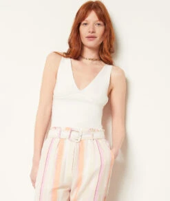 Top Mit Trägern ECRU -Damen mode Geschaft 654030180 c