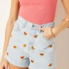 Clover Shorts Aus Jeansstoff Stickerei-Details, 100 % Baumwolle HIMMELBLAU
