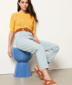 Karottenjeans Mit Gestickten Details HIMMELBLAU -Damen mode Geschaft 654036220 c