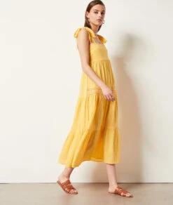 Kleid Mit Trägern Und Stickerei-Details GELB 9 Kleid Mit Trägern Und Stickerei-Details GELB -Damen mode Geschaft 654037254 6