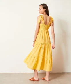 Kleid Mit Trägern Und Stickerei-Details GELB 11 Kleid Mit Trägern Und Stickerei-Details GELB -Damen mode Geschaft 654037254 a